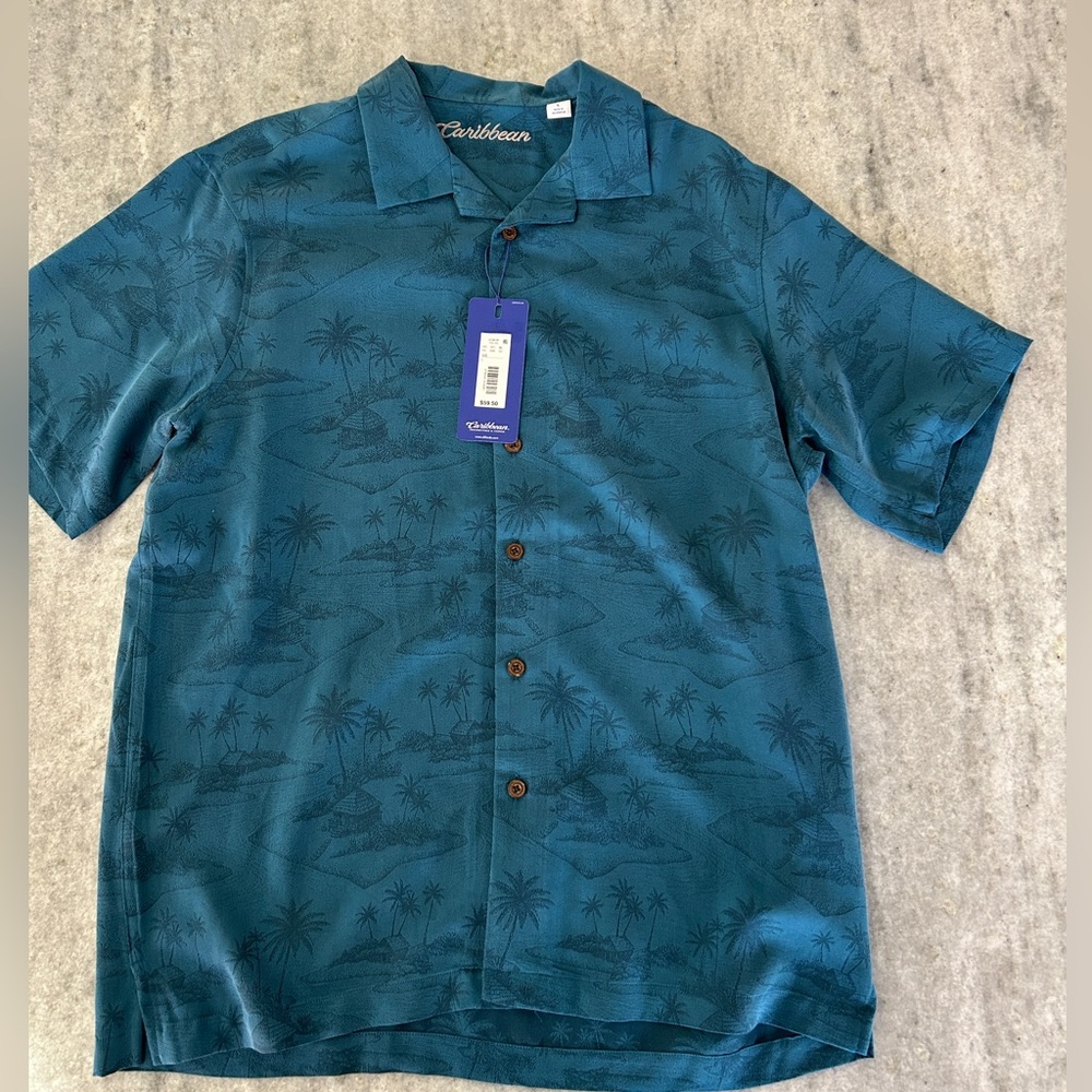 Roundtree & Yorke Men's Teal Caribbean Button Down Shirt Size L